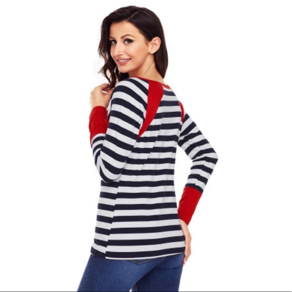 🍭 Plus Red Accent Navy Striped Long Sleeve Top - Picture 7 of 8
